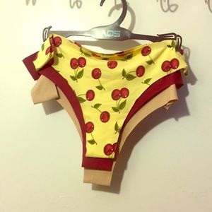 Three panties in one beige,red rose, yellow cherry